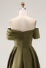 Load image into Gallery viewer, Olive Satin Off the Shoulder Asymmetrical Mother of the Bride Dress