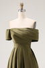 Load image into Gallery viewer, Olive Satin Off the Shoulder Asymmetrical Mother of the Bride Dress