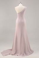 Load image into Gallery viewer, Elegant Khaki One Shouder Mermaid Ruched Long Satin Formal Dress