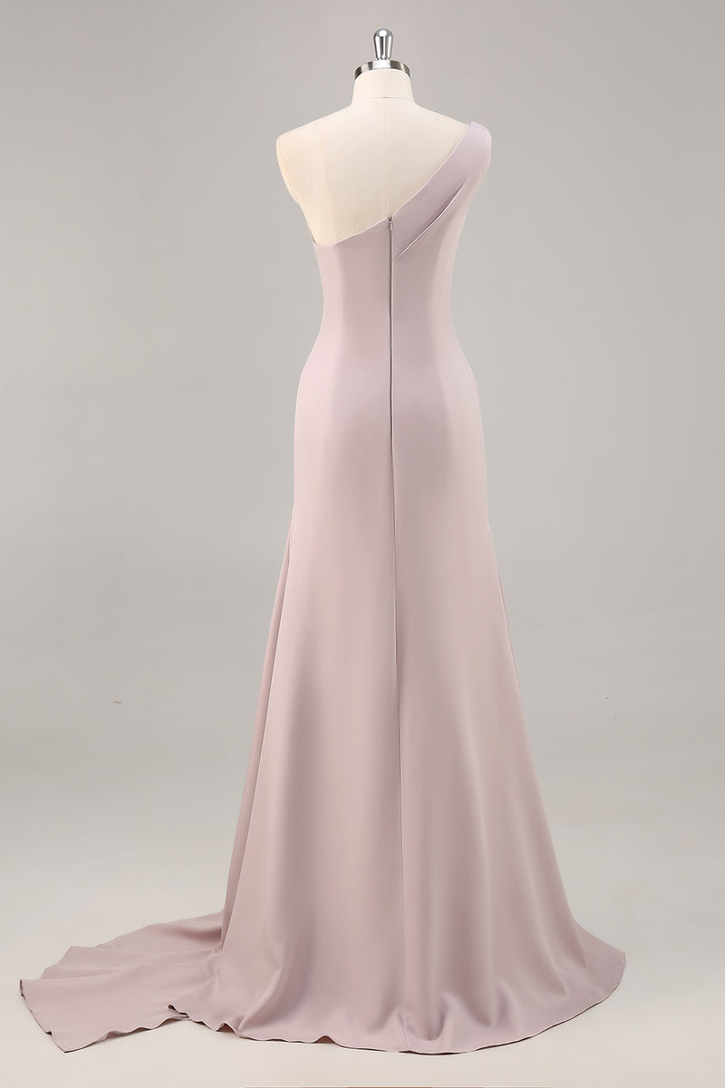Load image into Gallery viewer, Khaki Mermaid One Shoulder Ruched Long Satin Formal Dress