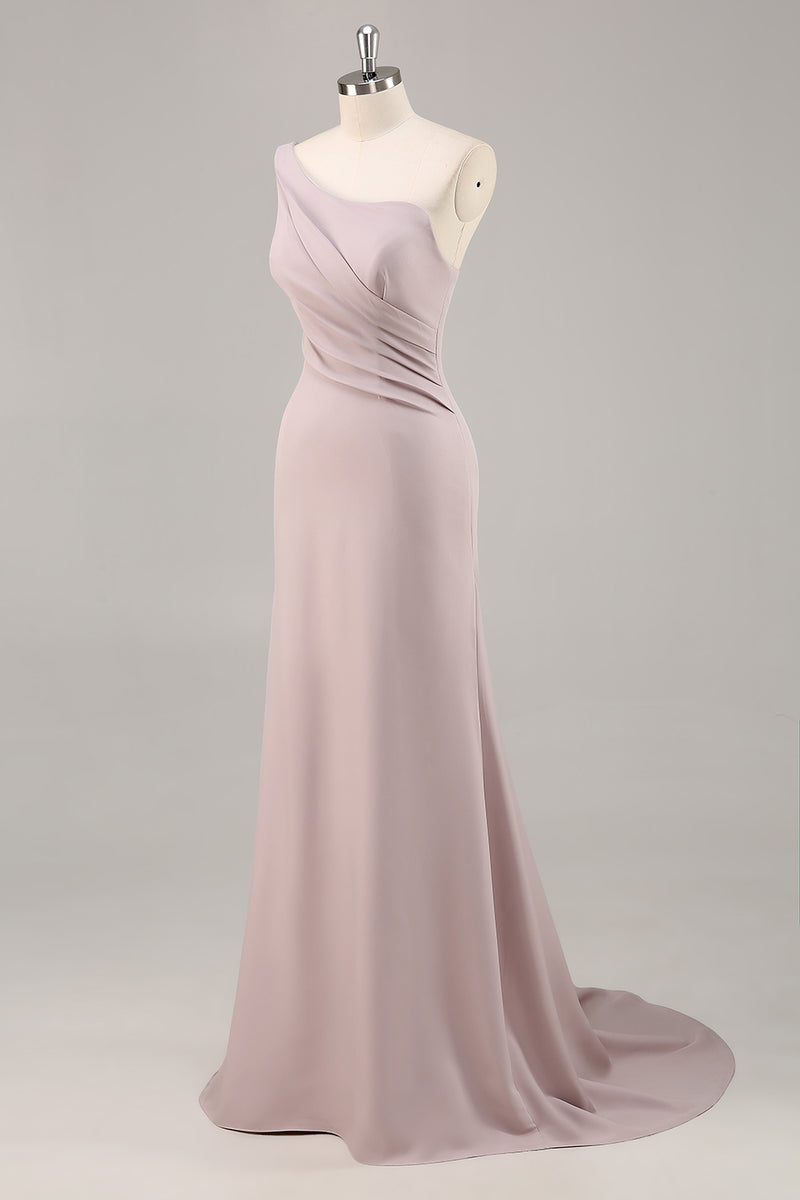 Load image into Gallery viewer, Khaki Mermaid One Shoulder Ruched Long Satin Formal Dress