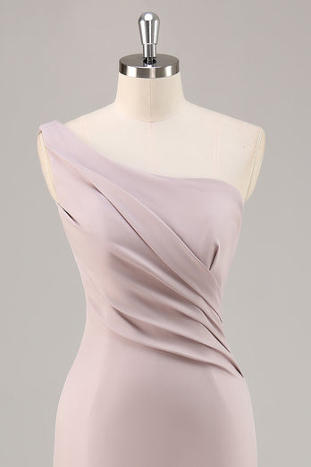 Khaki Mermaid One Shoulder Ruched Long Satin Formal Dress