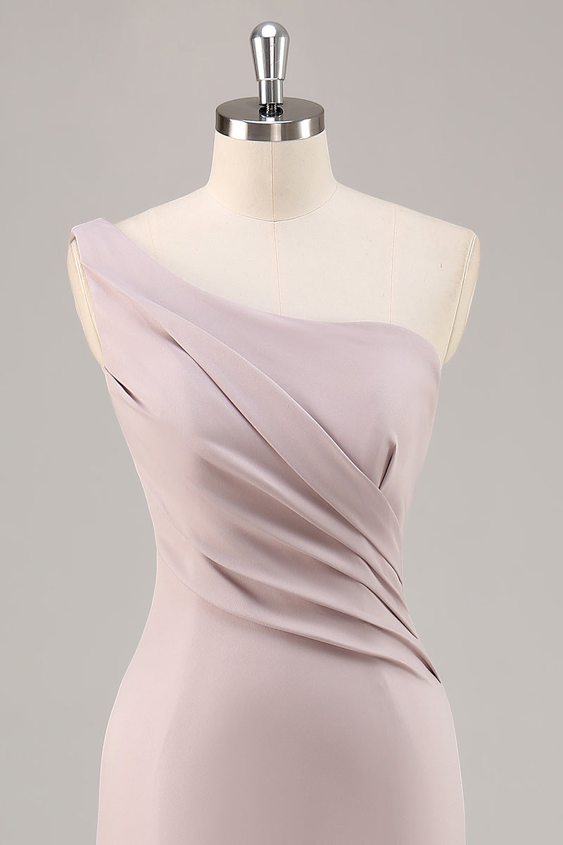 Load image into Gallery viewer, Khaki Mermaid One Shoulder Ruched Long Satin Formal Dress