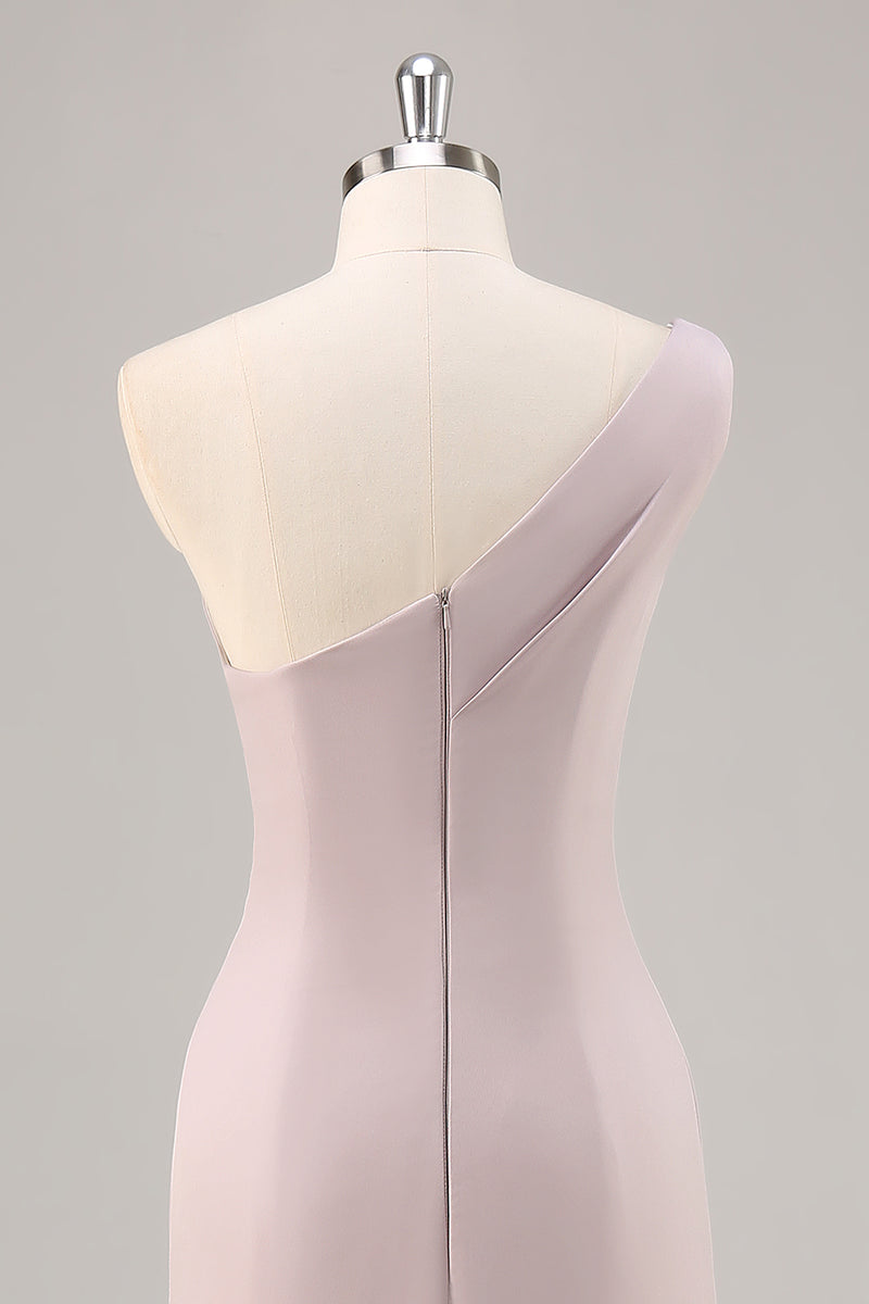 Load image into Gallery viewer, Khaki Mermaid One Shoulder Ruched Long Satin Formal Dress