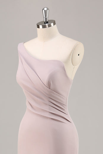 Khaki Mermaid One Shoulder Ruched Long Satin Formal Dress