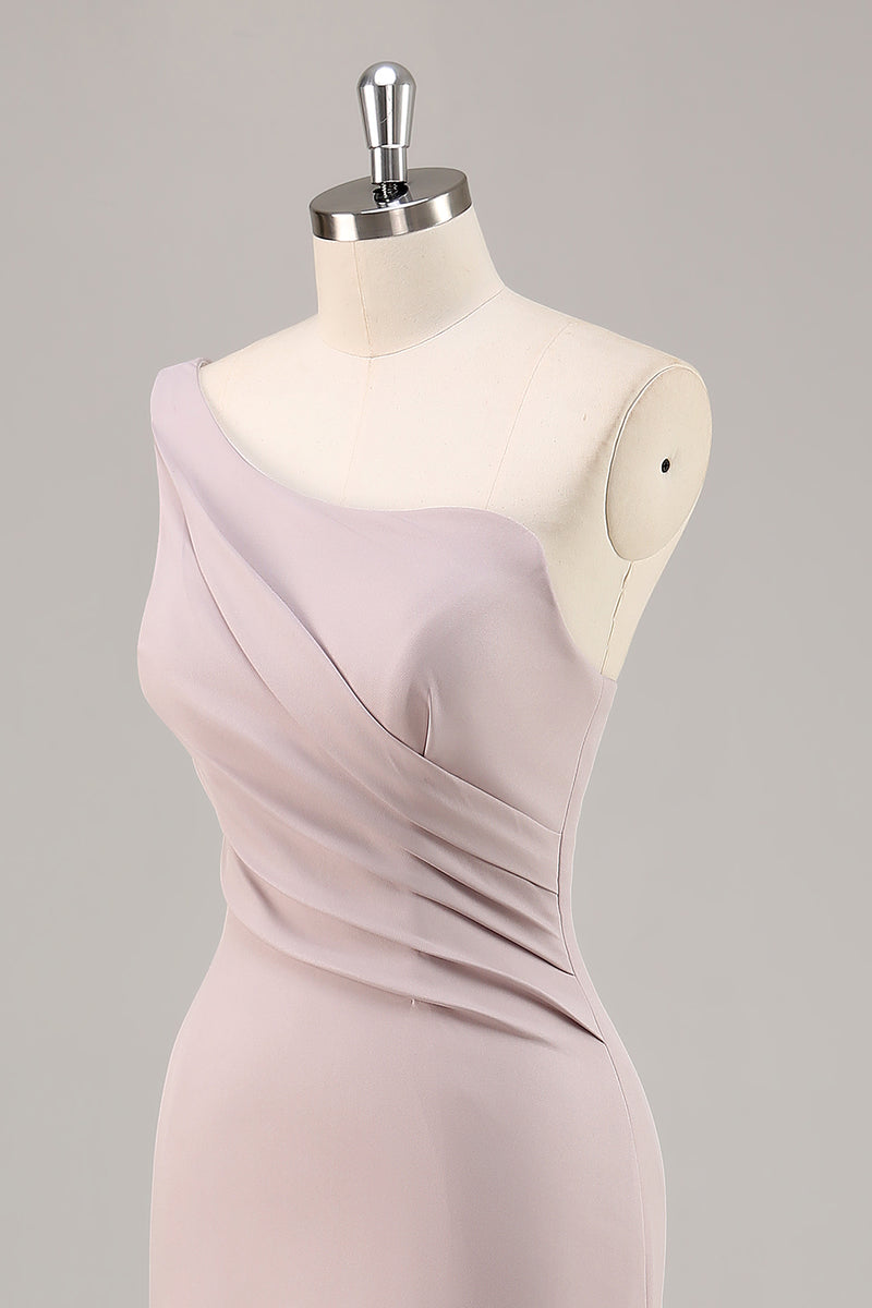 Load image into Gallery viewer, Khaki Mermaid One Shoulder Ruched Long Satin Formal Dress