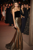 Load image into Gallery viewer, Sparkly Golden Black Strapless Mermaid Long Formal Dress with Sequins