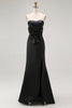 Load image into Gallery viewer, Black Sheath Satin Sweetheart Long Formal Dress with Slit
