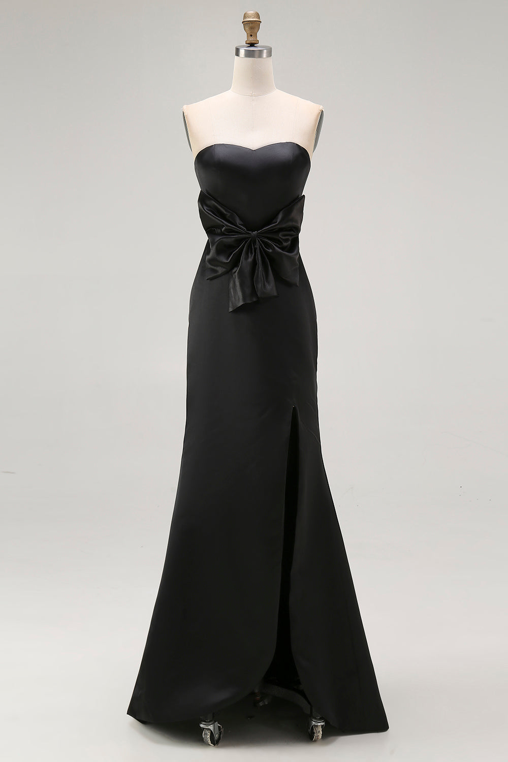 Black Sheath Satin Sweetheart Long Formal Dress with Slit