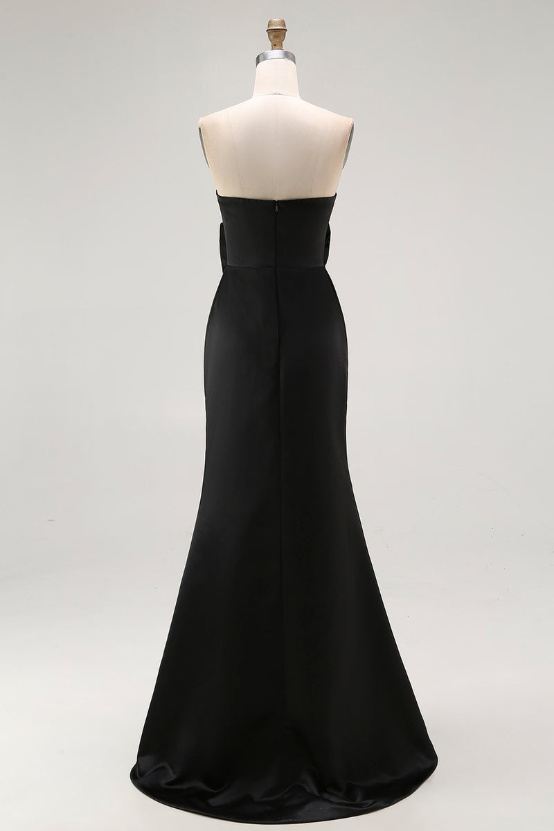 Load image into Gallery viewer, Black Sheath Satin Sweetheart Long Formal Dress with Slit