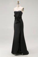 Load image into Gallery viewer, Black Sheath Satin Sweetheart Long Formal Dress with Slit