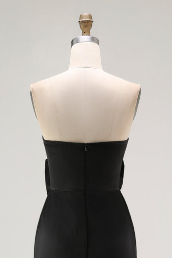 Black Sheath Satin Sweetheart Long Formal Dress with Slit