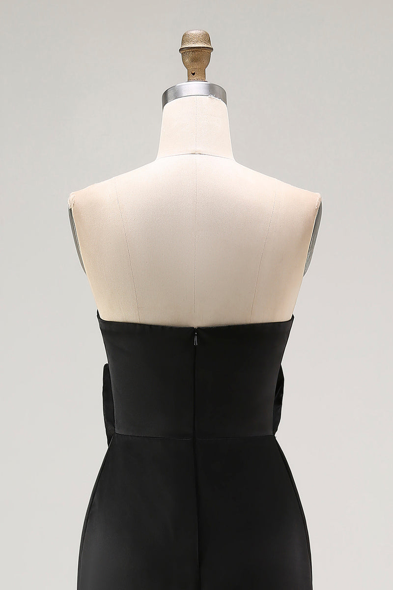 Load image into Gallery viewer, Black Sheath Satin Sweetheart Long Formal Dress with Slit