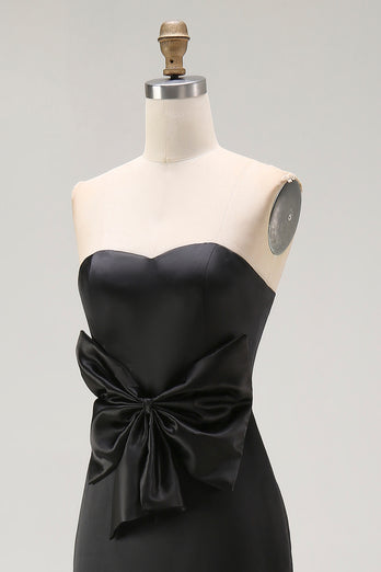 Black Sheath Satin Sweetheart Long Formal Dress with Slit