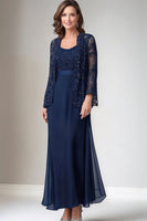 Load image into Gallery viewer, Sparkly Navy Chiffon Mother of the Bride Dress with Sequined Jaceket
