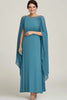 Load image into Gallery viewer, Blue Chiffon Boat Neck Flowy Maxi Mother of the Bride Dress