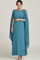 Load image into Gallery viewer, Blue Chiffon Boat Neck Flowy Maxi Mother of the Bride Dress