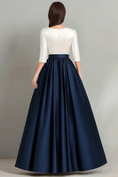 Load image into Gallery viewer, Elegant White Navy Pleated Mother of the Bride Dress