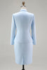 Load image into Gallery viewer, Elegant Floral Blue Satin Peak Lapel Midi Mother of the Bride Dress
