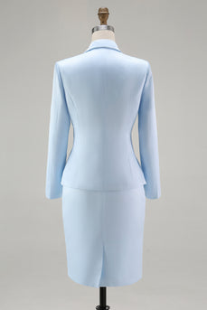 Elegant Floral Blue Satin Peak Lapel Midi Mother of the Bride Dress