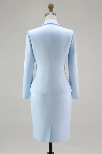 Elegant Floral Blue Satin Peak Lapel Midi Mother of the Bride Dress