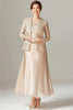 Load image into Gallery viewer, Queendancer Women Mother of the Groom Dress Floral Champagne Mother of the Bride Dress with Sparkly Jacket 3/4 Sleeves Chiffon Ankle Length Mother Dress
