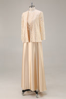 Load image into Gallery viewer, Floral Champagne Satin Mother of the Bride Dress with Sparkly Jacket