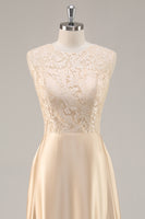 Load image into Gallery viewer, Floral Champagne Satin Mother of the Bride Dress with Sparkly Jacket