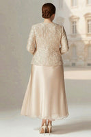 Load image into Gallery viewer, Floral Champagne Satin Mother of the Bride Dress with Sparkly Jacket