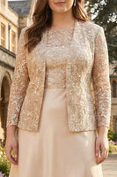 Load image into Gallery viewer, Plus Size Champagne Floral Satin Mother of the Bride Dress with Sparkly Jacket