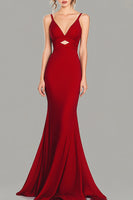 Load image into Gallery viewer, Red Mermaid Spaghetti Straps Satin Long Formal Dress