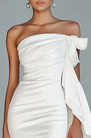 Load image into Gallery viewer, White Sheath Satin Strapless Long Formal Dress with Slit