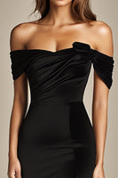 Load image into Gallery viewer, Black Off the Shoulder Mermaid Long Formal Dress with Slit