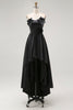 Load image into Gallery viewer, Black Satin A Line Asymmetrical Long Formal Dress with 3D Flowers