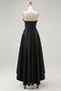 Load image into Gallery viewer, Black Satin A Line Asymmetrical Long Formal Dress with 3D Flowers