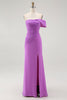 Load image into Gallery viewer, Purple Chiffon Off the Shoulder Ruched Long Formal Dress with Slit