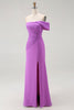Load image into Gallery viewer, Purple Chiffon Ruched Off the Shoulder Long Formal Dress with Slit