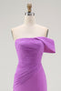 Load image into Gallery viewer, Purple Chiffon Ruched Off the Shoulder Long Formal Dress with Slit