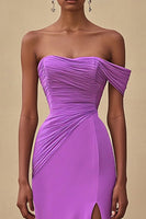 Load image into Gallery viewer, Purple Chiffon Off the Shoulder Ruched Long Formal Dress with Slit