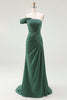 Load image into Gallery viewer, Dark Green One Shoulder Ruched Chiffon Pleated Long Formal Dress