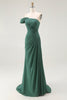 Load image into Gallery viewer, Dark Green One Shoulder Ruched Chiffon Pleated Long Formal Dress