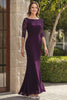 Load image into Gallery viewer, Sheath Lace Dark Purple 3/4 Sleeves Mother of the Bride Dress