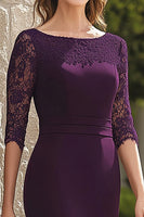 Load image into Gallery viewer, Sheath Lace Dark Purple 3/4 Sleeves Mother of the Bride Dress