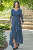 Load image into Gallery viewer, Dusty Blue Flutter Sleeves Asymmetrical Chiffon Mother of the Bride Dress