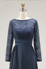 Load image into Gallery viewer, Navy Lace A Line Boat Neck Floor Length Mother of the Bride Dress