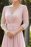 Load image into Gallery viewer, Pink V Neck A Line Chiffon Mother of the Bride Dress