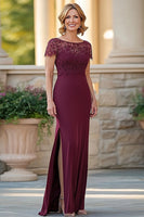 Load image into Gallery viewer, Burgundy Sheath Satin Mother of the Bride Dress with Slit