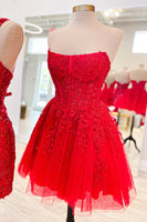 Load image into Gallery viewer, Sparkly Fuchsia A-Line Strapless Corset Homecoming Dress with Lace