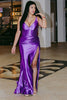 Load image into Gallery viewer, Dark Purple Corset Mermaid Long Satin Prom Dress with Slit