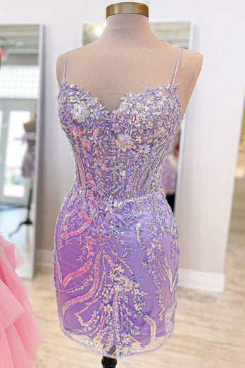 Sparkly Bodycon Spaghetti Straps White Corset Homecoming Dress with Sequins